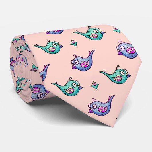 漫画にかわいい鳥のパターン ネクタイ (ロール)