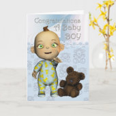 漫画のある男の赤ちゃんカードおめでとう カード (黄色い花)