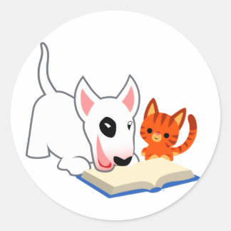 漫画のいじめと子猫と本シール ラウンドシール