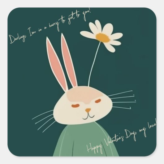 漫画のうさぎ、バレンタインデー スクエアシール (正面)