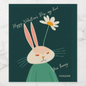 漫画のうさぎ、バレンタインデー ワインラベル (シングルラベル)