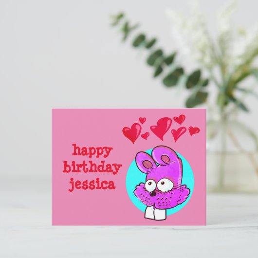 漫画のおもしろいうさぎハッピーバースデー ポストカード (スタンド正面)