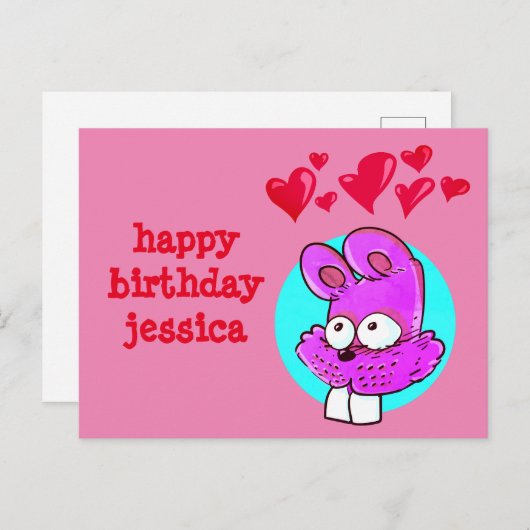 漫画のおもしろいうさぎハッピーバースデー ポストカード (正面/裏面)