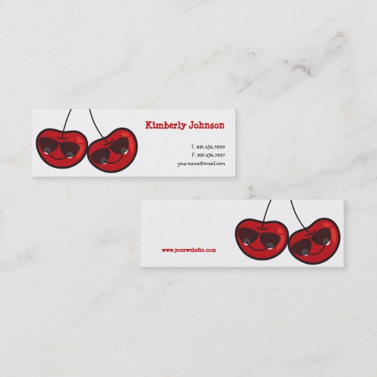 漫画のおもしろいとカッコいいサングラス付き生意気なさくらんぼ スキニー名刺 (正面/裏面)