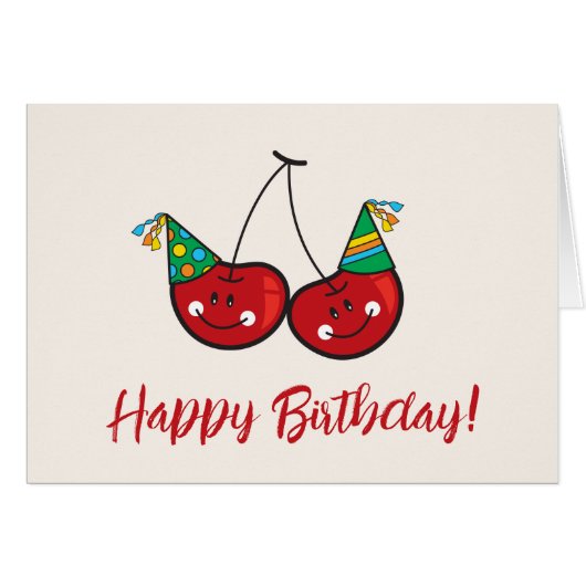 漫画のおもしろいとパーティー帽子を持つ赤い生意気なさくらんぼ (正面横)