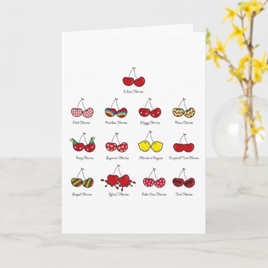 漫画のおもしろい漫画おもしろいチーキーレッドさくらんぼさくらんぼ カード (黄色い花)