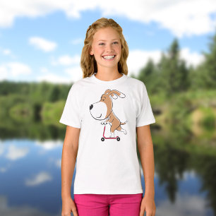 漫画のおもしろい犬パピーキックスクーターガールTシャツ Tシャツ
