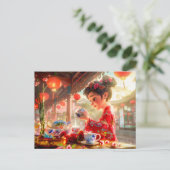 漫画のお茶を盛る女伝統的の子 シーズンポストカード (スタンド正面)