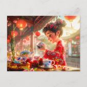 漫画のお茶を盛る女伝統的の子 シーズンポストカード (正面)