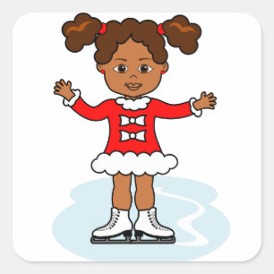漫画のかわいいフィギュアスケート選手の女の子のステッカー スクエアシール