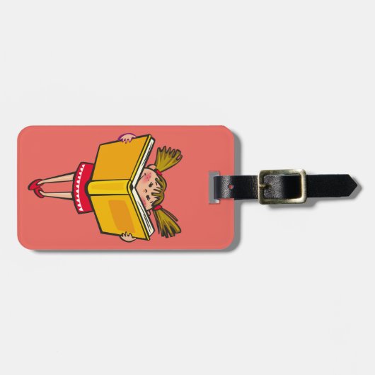 漫画のかわいい女の子の本の虫 ラゲッジタグ (正面横)