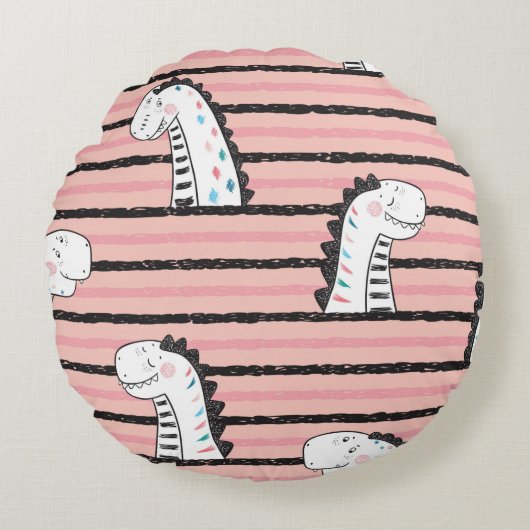 漫画のかわいい恐竜のヴィンテージのシームレスな模様。C ラウンドクッション (正面)