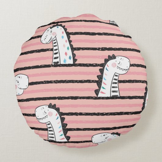 漫画のかわいい恐竜のヴィンテージのシームレスな模様。C ラウンドクッション (裏面)