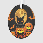 漫画のこうもりとフルムーンの下のカボチャ オーナメント (正面)