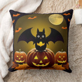 漫画のこうもりとフルムーンの下のカボチャ クッション (ブランケット)