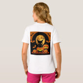 漫画のこうもりとフルムーンの下のカボチャ Tシャツ (裏面フル)