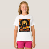 漫画のこうもりとフルムーンの下のカボチャ Tシャツ (正面フル)