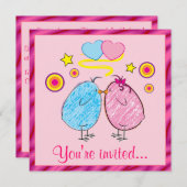 漫画のひなを使ったイースターディナー招待状 招待状 (正面/裏面)