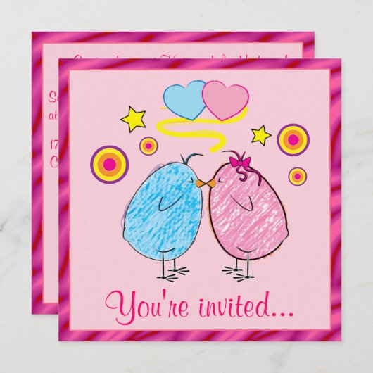 漫画のひなを使ったイースターディナー招待状 招待状 (正面/裏面)