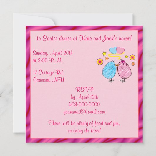 漫画のひなを使ったイースターディナー招待状 招待状 (裏面)
