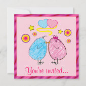 漫画のひなを使ったイースターディナー招待状 招待状 (正面)