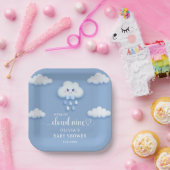 漫画のふわふわ白い雲9青い少年の赤ちゃんシャワー ペーパープレート (パーティー)