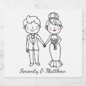 漫画のような花嫁と新郎のファンキーなブラック＆ホワイトのウェディング ビールラベル (シングルラベル)