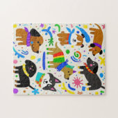 漫画のよくはしゃぐ子犬 ジグソーパズル (横)