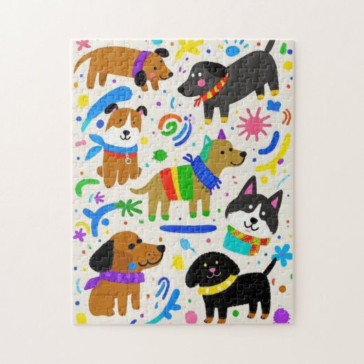 漫画のよくはしゃぐ子犬 ジグソーパズル (縦)