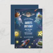 漫画のよくはしゃぐ宇宙月宇宙飛行士の誕生日 招待状 (正面/裏面)