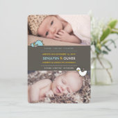 漫画のアヒル男の赤ちゃん双子の誕生のお知らせ 案内状 (スタンド正面)