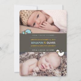 漫画のアヒル男の赤ちゃん双子の誕生のお知らせ 案内状