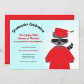 漫画のアライグマ赤ブラックブルーキッド卒業 招待状 (正面/裏面)