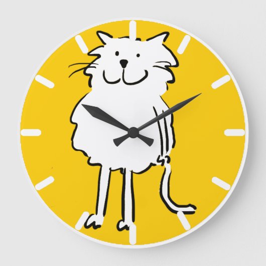 漫画のイラストレーションとしてハッピーに笑う猫 ラージ壁時計 (正面)