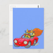 漫画のイラストレーション、車を運転する猫の。 ポストカード (正面/裏面)