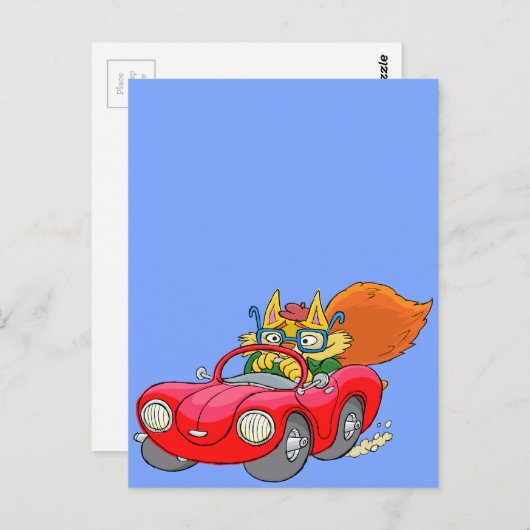 漫画のイラストレーション、車を運転する猫の。 ポストカード (正面/裏面)