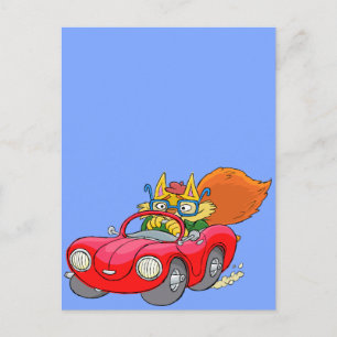 漫画のイラストレーション、車を運転する猫の。 ポストカード