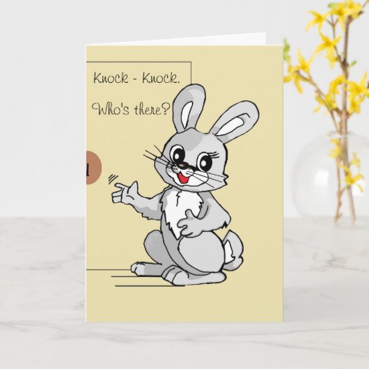 漫画のウサギのノックのジョークのグリーティングカード カード (黄色い花)
