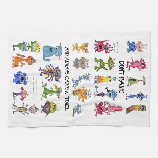 漫画のエイリアンと台所タオルはパニックに陥りません キッチンタオル (横)