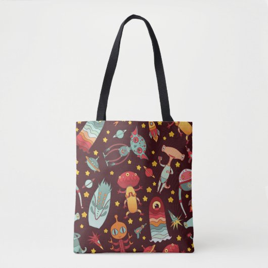 漫画のエイリアンヴィンテージのシームレスなパターン。 トートバッグ (正面)