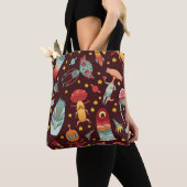 漫画のエイリアンヴィンテージのシームレスなパターン。 トートバッグ (クローズアップ)