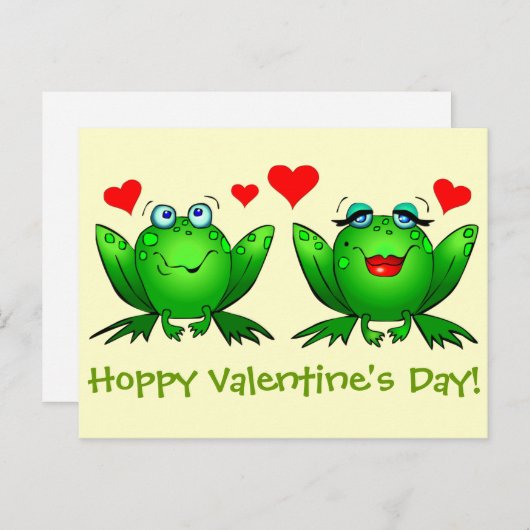 漫画のカエルのハートカードホップの豊富なバレンタインデー シーズンポストカード (正面/裏面)