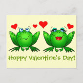 漫画のカエルのハートカードホップの豊富なバレンタインデー シーズンポストカード (正面)