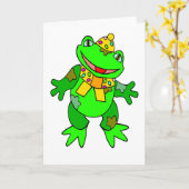 漫画のカエルのバースデー・カード カード (黄色い花)