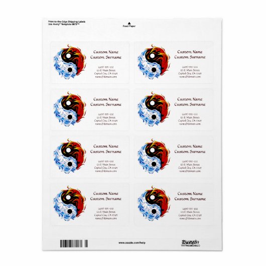 漫画のカッコいいタトゥー記号の水の火災陰陽 ラベル (フルシート)