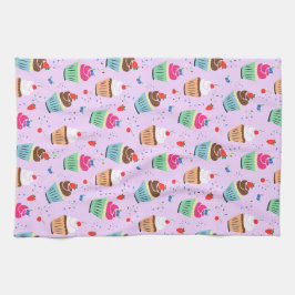 漫画のカップケーキパターン甘いデザートベーカリー キッチンタオル