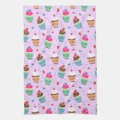 漫画のカップケーキパターン甘いデザートベーカリー キッチンタオル (縦)
