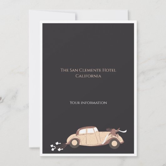 漫画のカップルモダン結婚式の日付を保存 招待状 (裏面)