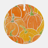 漫画のカボチャ、かわいい秋のパターン。 ガラスオーナメント (裏面)