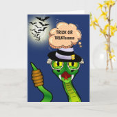 漫画のガラガラかわいいトリックの取り扱いハロウィーン カード (黄色い花)